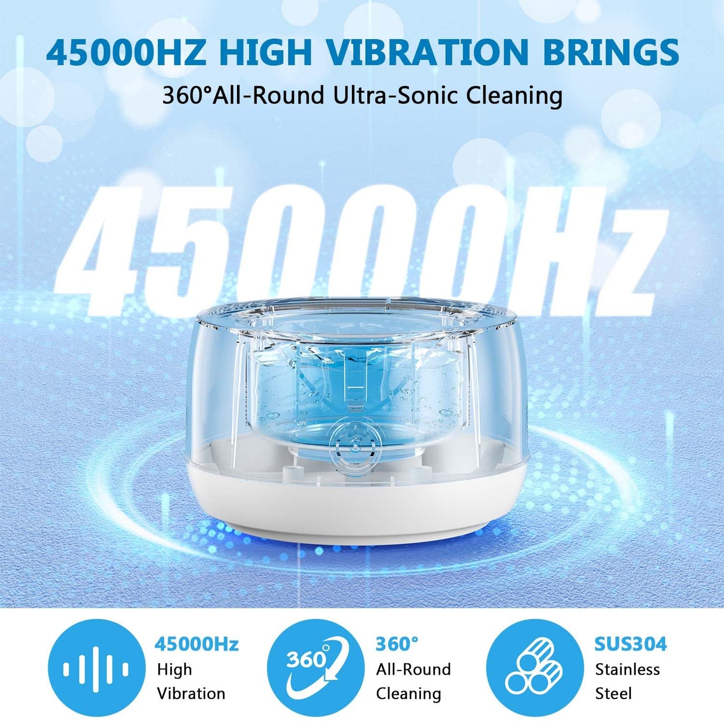Hoffeins Ultrasonic Retainer Cleaner Machine 45kHz 200ml Portable Ultra Sonic Retainer Cleaner for Dental Retainer Mouth Guards Aligner Night Guard Braces Toothbrush Jewelry