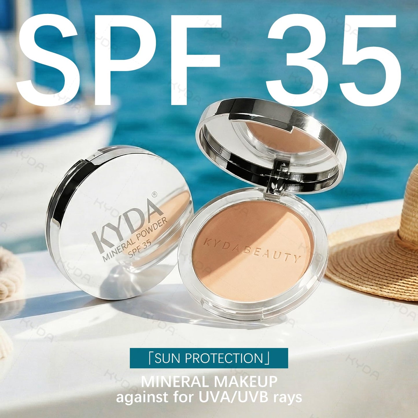 KYDA Mineral Powder, SPF 35, 4-in-1 Mineral Pressed Powder Foundation with Concealer and Setting, Matte Weightless Pressed Foundation, Light to Medium Coverage, #MEDIUM