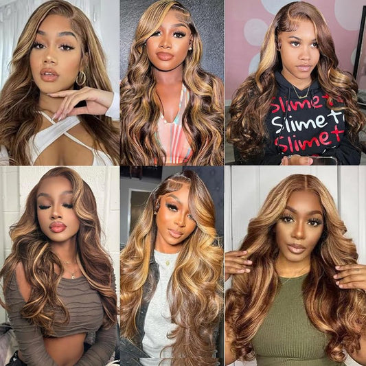 P427 Highlight Blonde Bundles Human Hair Brown Body Wave 3 Bundles 16 18 20 Inch Unprocessed Brazilian Virgin Remy Honey Blonde Bundle Human Hair Extensions
