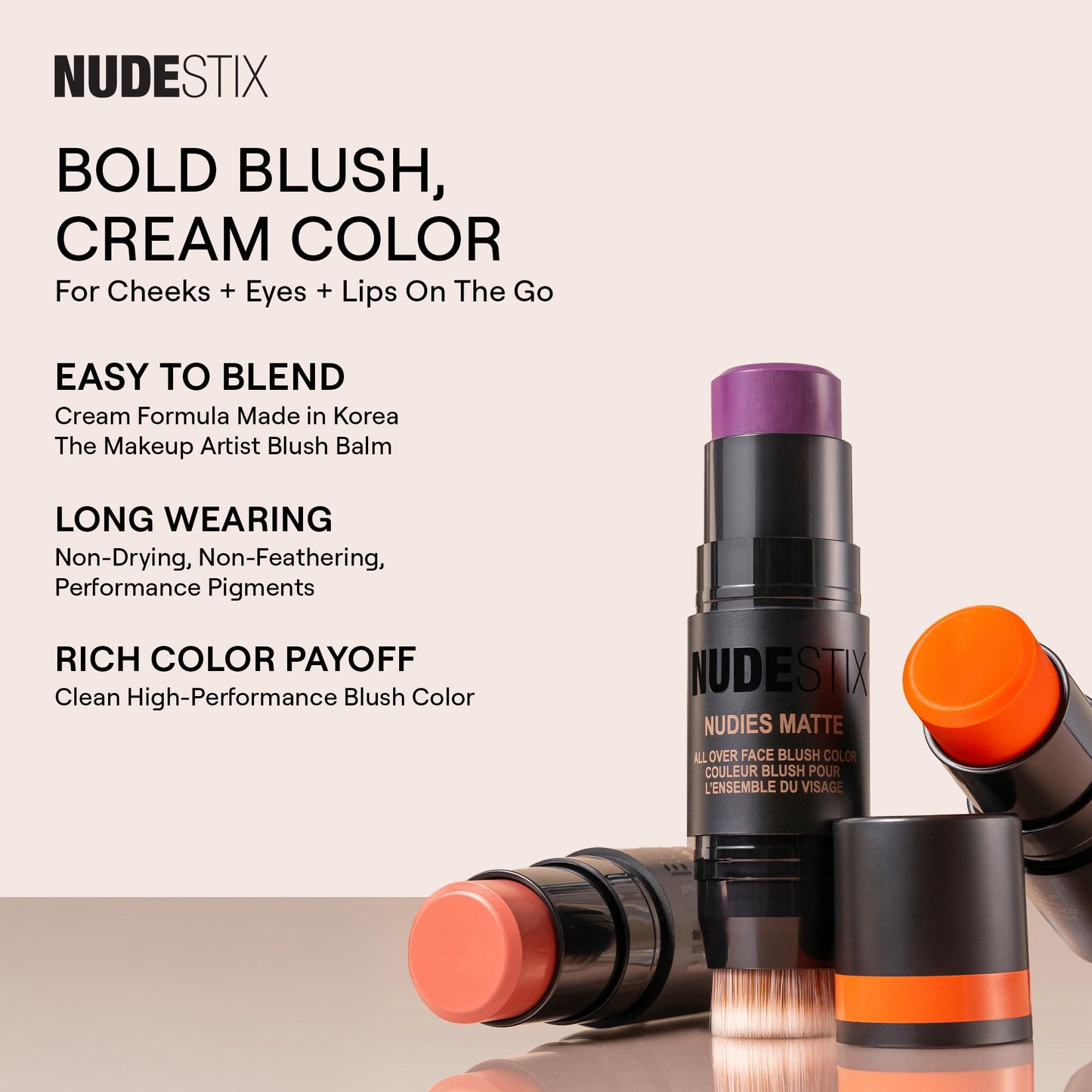 Nudestix Nudies Blush Stick – 3-in-1 Cream Blush for Cheeks, Eyes & Lips with Built-In Brush | Soft Matte Finish for a Natural Flush | Clean, Vegan & Travel-Friendly Makeup (Body Language)