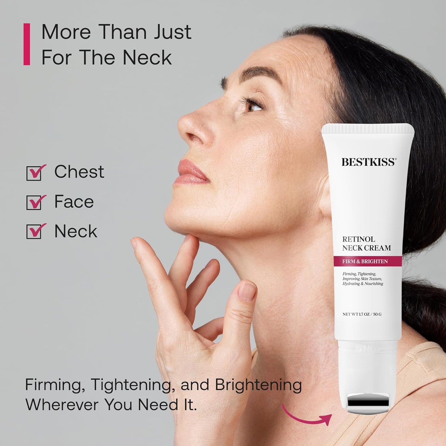 Retinol Neck Firming Cream - Hydrating & Lifting with Cooling Roller Applicator | Niacinamide & Hyaluronic Acid, 1.7 oz
