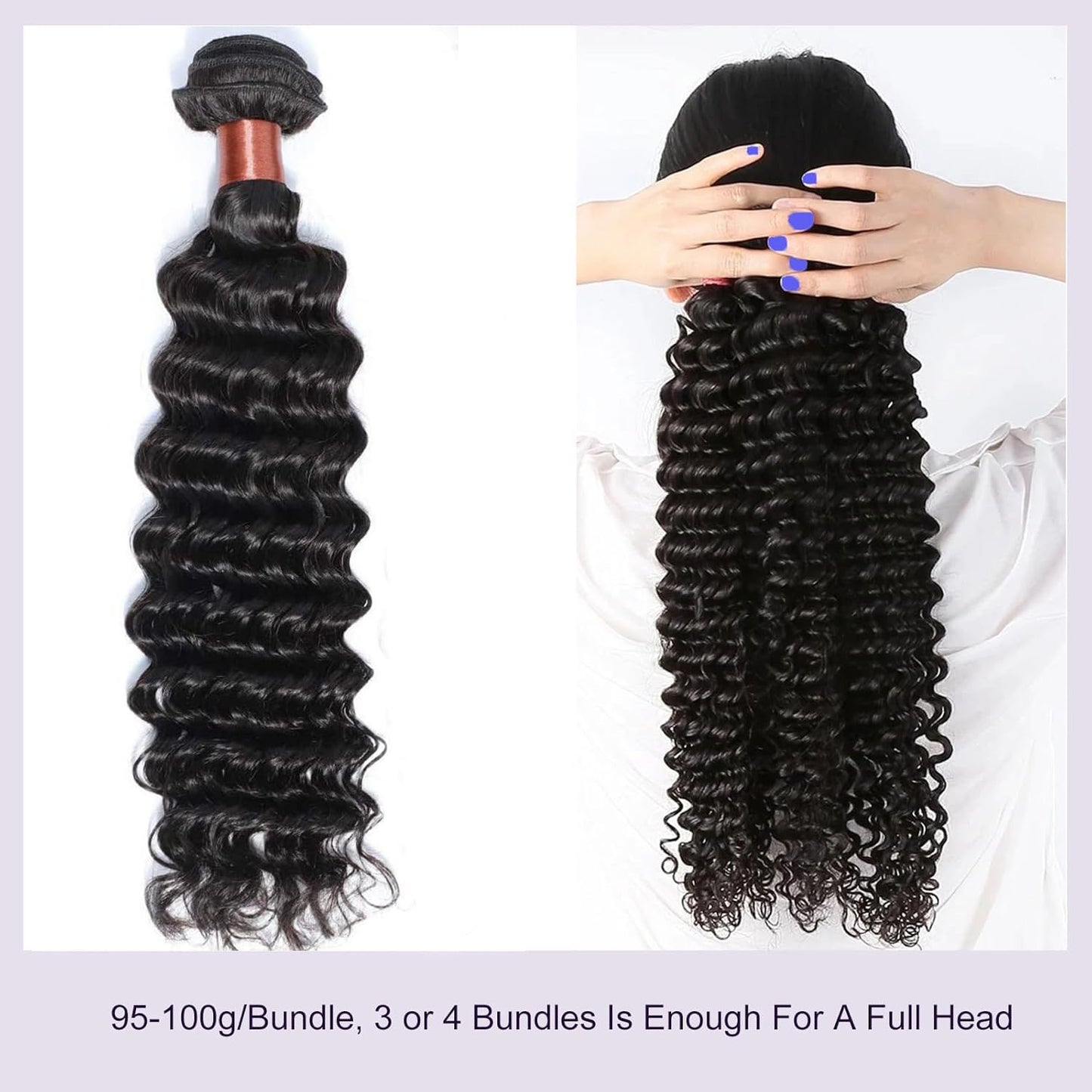 BLACKMOON HAIR Deep Wave Human Hair Bundles 100% Human Hair 100g/Bundles 20 Inches Curly Bundle Human Hair Double Weft Natural Black Wet and Wavy Brazilian Virgin Hair for Black Women