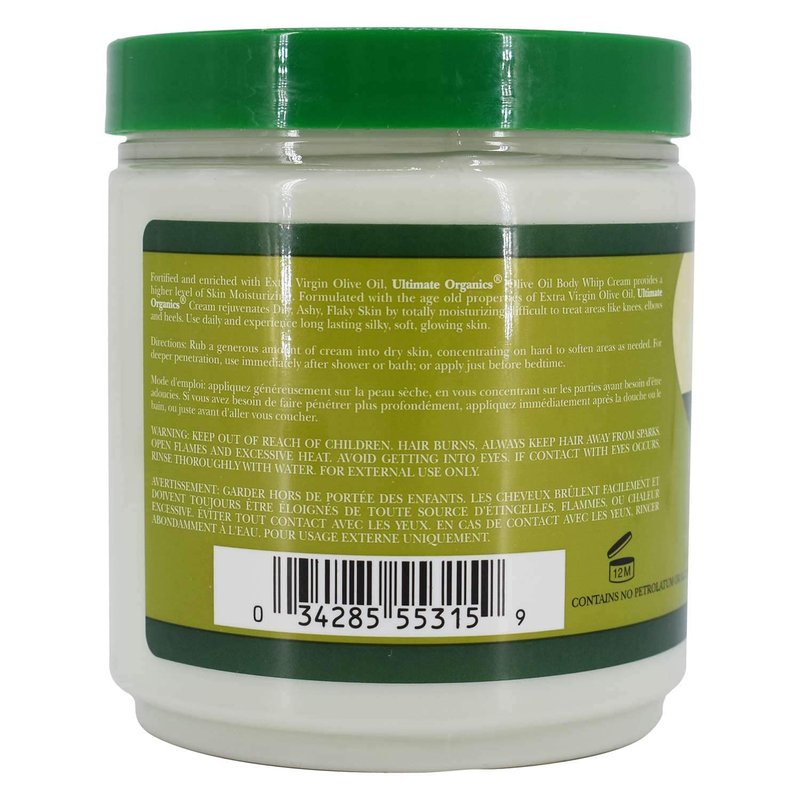 Extra-Virgin Olive Oil Body Whip Moisturizing Cream - Silky, Soft Skin | 15oz Jar (Pack of 2)