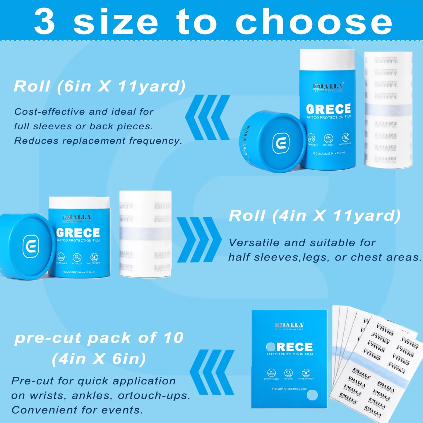Tattoo Aftercare Bandage - 6'' x 11yard Second Skin Tattoo Bandage Covers Latex-Free Tattooing Bandage Wrap Waterproof Matte Protective Film for Initial Healing Protective and Skin Repair