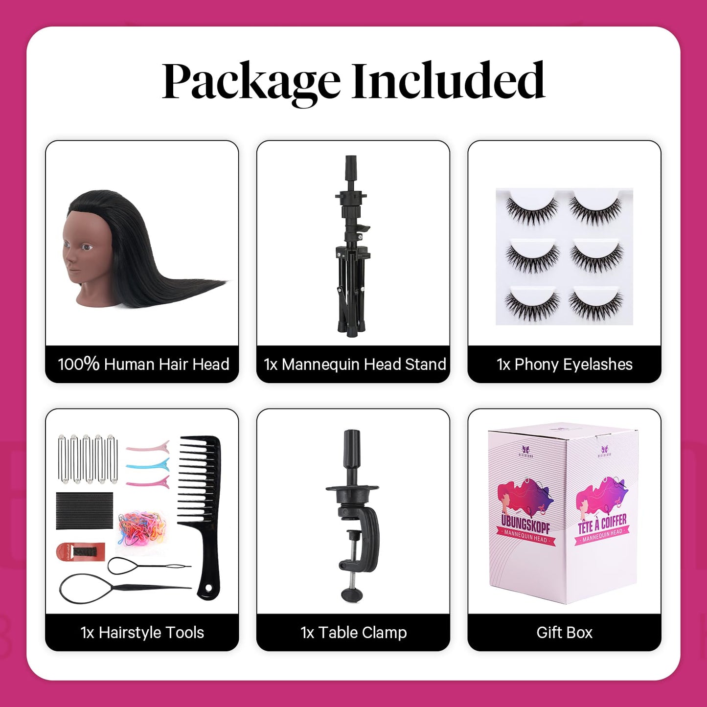 Mannequin Head 80% Human Hair with Tripod Stand, 28 Inch Makeup Cosmetology Manikin Head Braiding Mannequin Head with stand, Hairdressing Training Practice Doll Head for Hair Styling with Table Clamp