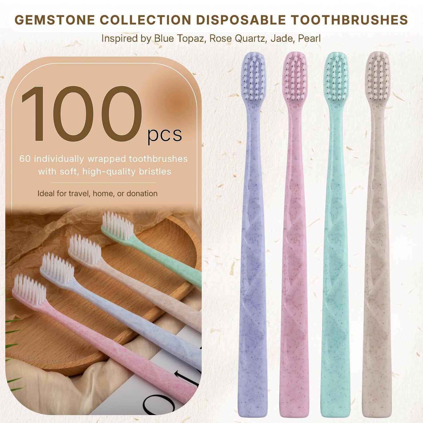 Fresings 100 Pack Premium Disposable Toothbrush with Tongue Scraper – Individually Wrapped Bulk Travel Toothbrushes, Soft Bristles for Guests, Hotel, Vacation Rental, Home & On The Go,4 Colors