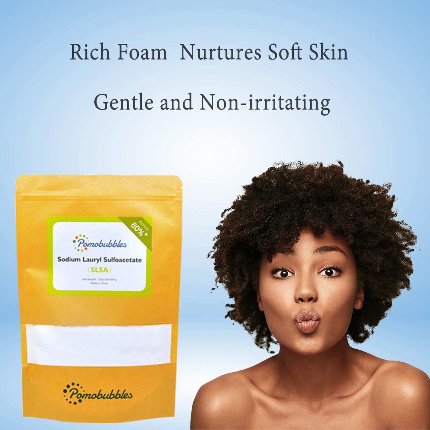 Pomobubbles 2 Pound SLSA Sodium Lauryl Sulfoacetate Powder Long Lasting Foam & Bubbles, Gentle on Skin, Bath Bomb Additive, Surfactant & Latherer, Suitable for Making Bath Bombs