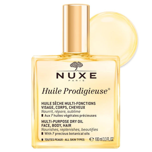 NUXE Huile Prodigieuse Multi-Purpose Dry Oil with 7 Botanical Oils for Radiant Glow and Hydration for Face, Body & Hair, 3.3 Fl Oz