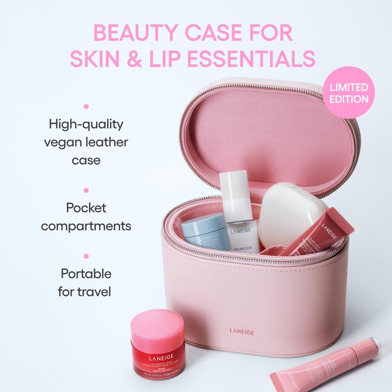 LANEIGE Vanity Case: Pink Cosmetic Bag for Travel-Friendly Makeup Storage