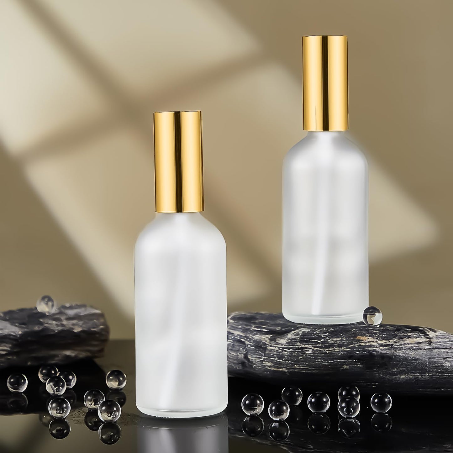 Roshtia 30 Pcs Glass Spray Bottle Clear Empty Bottles Small Refillable Reusable Perfume Bottle with Fine Mist Sprayer Pump for Face Body Travel(3.4 oz,Gold)