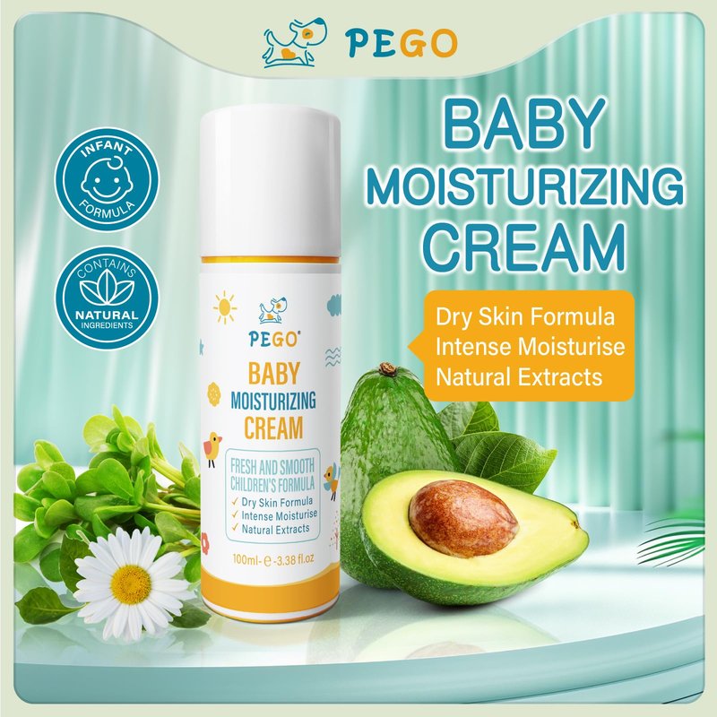PEGO Baby Moisturizing Face Cream - Daily Hydration for Sensitive Skin,Kids Face Moisturizer,with Shea Butter,Chamomile,Lightweight,Hypoallergenic,Safe for Newborns & Toddlers,Kids 100ml/3.38oz