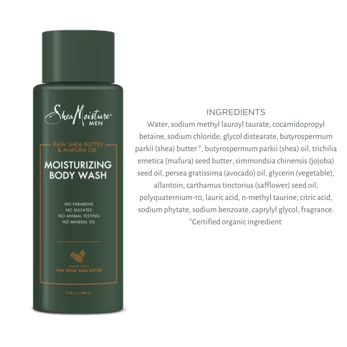 2-Pack of Shea Body Wash. Raw Shea Butter & Mafura Oil Moisturizing Body Wash Cleanser For Men. Two 15 oz. Bottles Bundled with Natural Loofah Exfoliating Body Scrubber.
