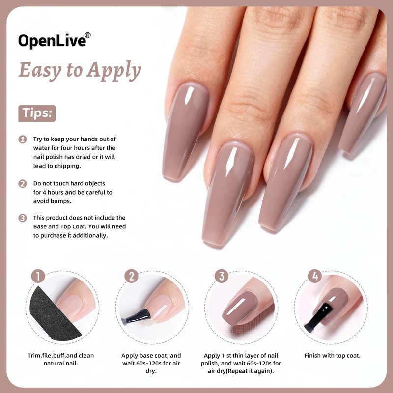 OpenLive 18ml Light Brown Nail Polish Large Volume Quick Dry Nail Polish, Long Lasting Shine, Fingernail Toenail Nail Art DIY Home Travel Nail Art Gift
