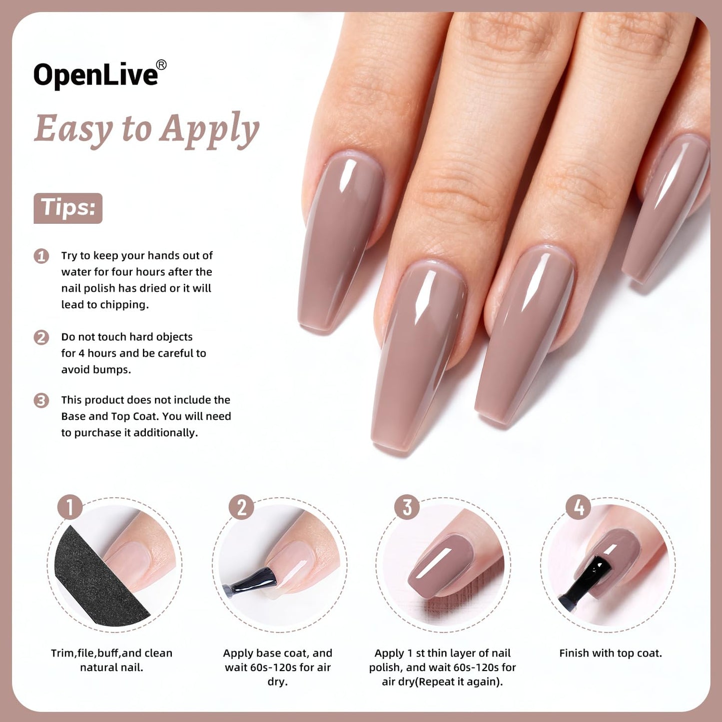 OpenLive 18ml Light Brown Nail Polish Large Volume Quick Dry Nail Polish, Long Lasting Shine, Fingernail Toenail Nail Art DIY Home Travel Nail Art Gift