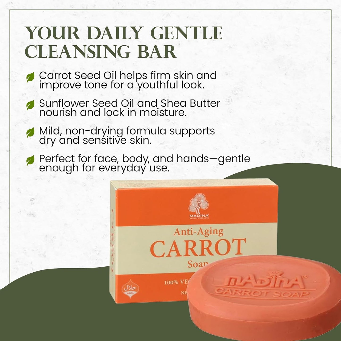 Carrot Soap Bar - Moisturizing Carrot Seed Oil & Shea Butter | Anti-Aging, Vegetable-Based, 6 Pack (3.5 oz Each)