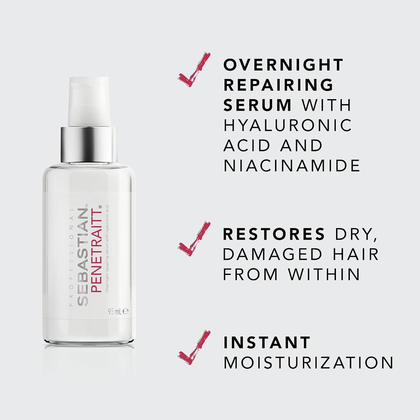 Sebastian Professional Penetraitt Overnight Repair Serum - Hydrating Leave-in Treatment with Hyaluronic Acid & Niacinamide | 3.2 fl oz