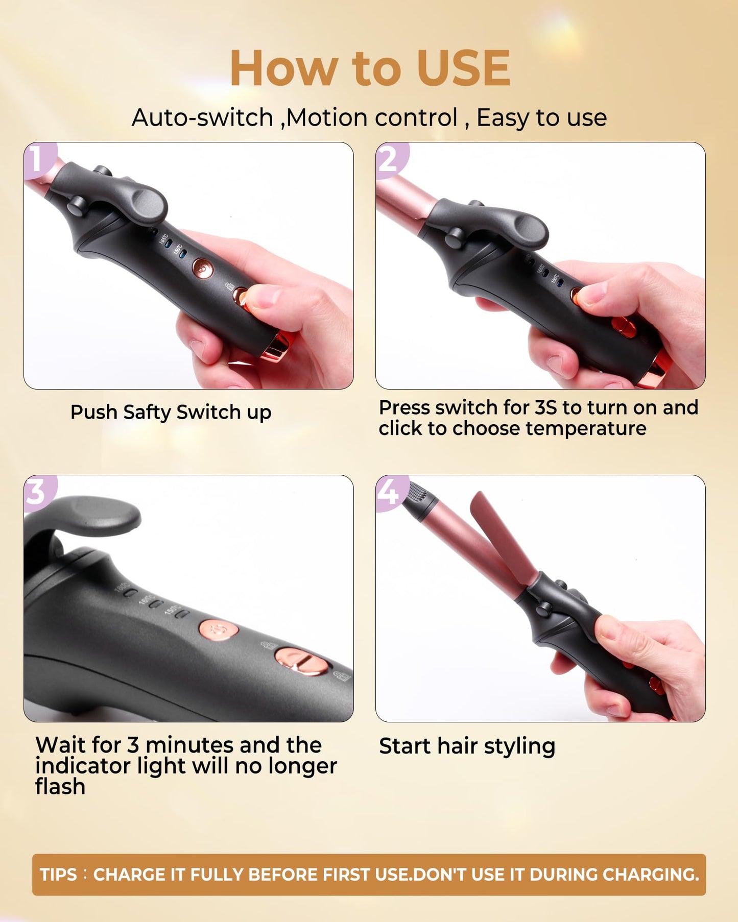 Cordless Curling Iron,4000 mAh USB Rechargeable Mini Travel Curling Iron