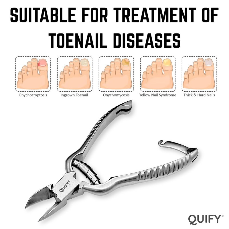 QUIFY Heavy Duty Podiatrist Toenail Clippers for Thick and Ingrown Nails, Stainless Steel Toe Nail Cutter, Pordiatry Ingrown Toenail Tools - Barell Spring - Curved Tip 5.25"