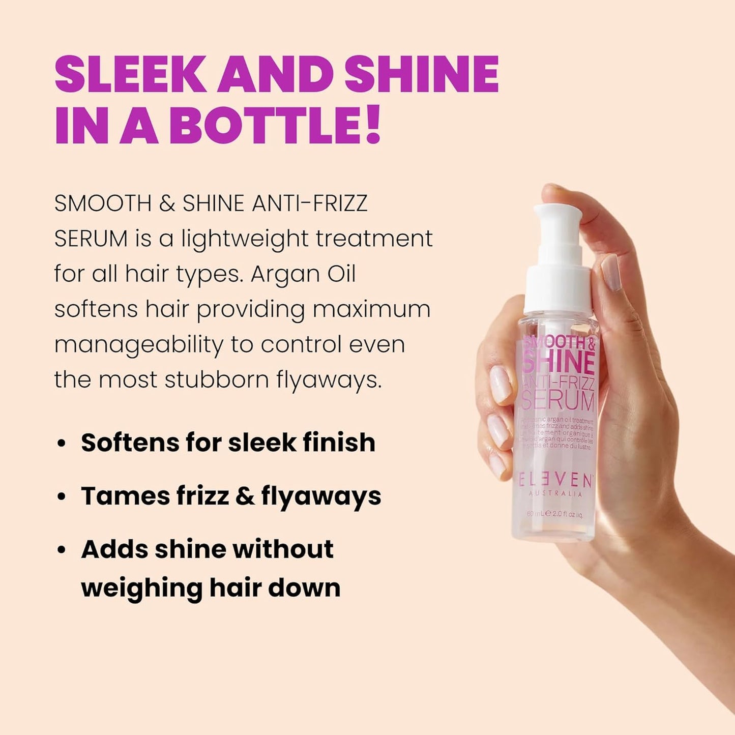 Smooth & Shine Anti-Frizz Serum | Lightweight Hair Care for Men & Women - Tames Frizz, Adds Shine - 2 fl oz
