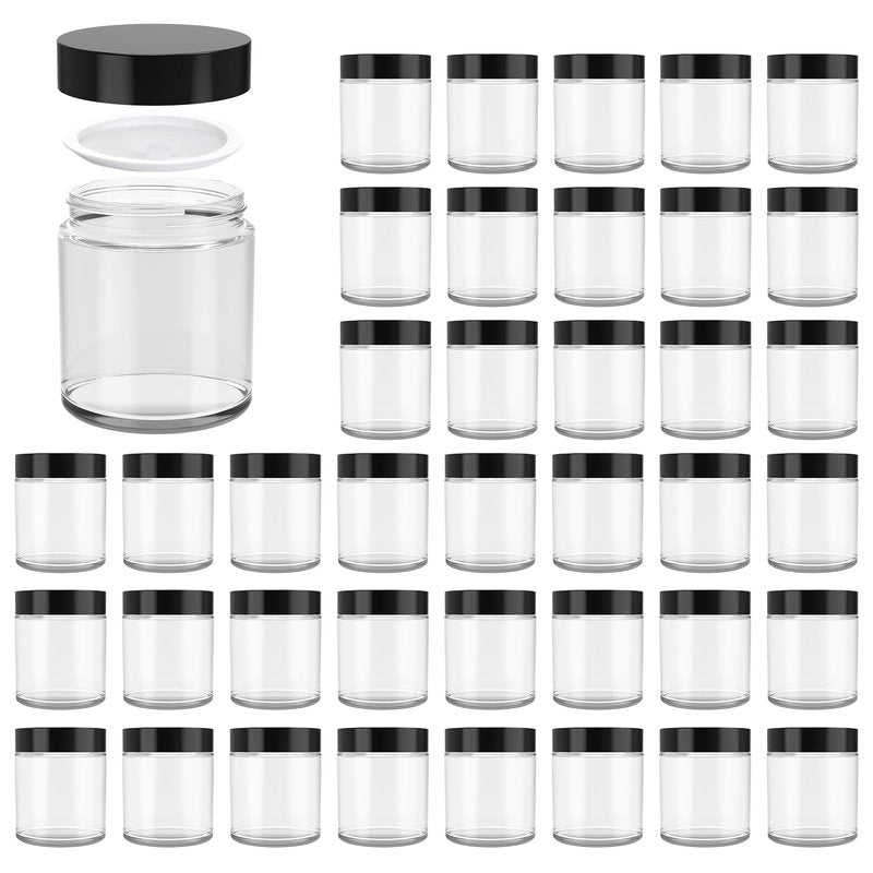 4 oz Glass Jars with Lids, Hoa Kinh 40 Pack Clear Small Glass Jars with Black Lids Empty Cosmetic Containers Airtight Round Glass Jar for Lotions, Powders and Ointments