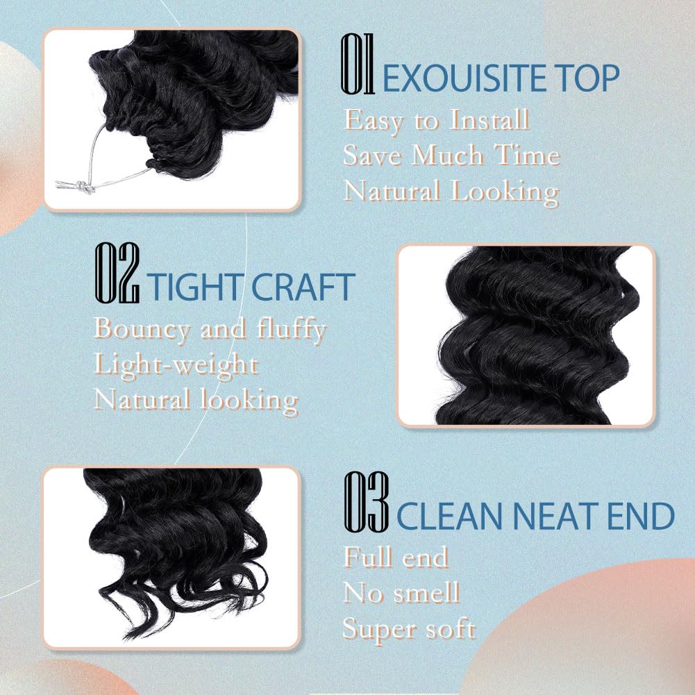 Ocean Wave Crochet Hair for Women 14 Inch, 8 Packs Deep Wave Braiding Hair Pre Looprd Short Curly Beach Curl Crochet Braids Pre Looped (1B#)