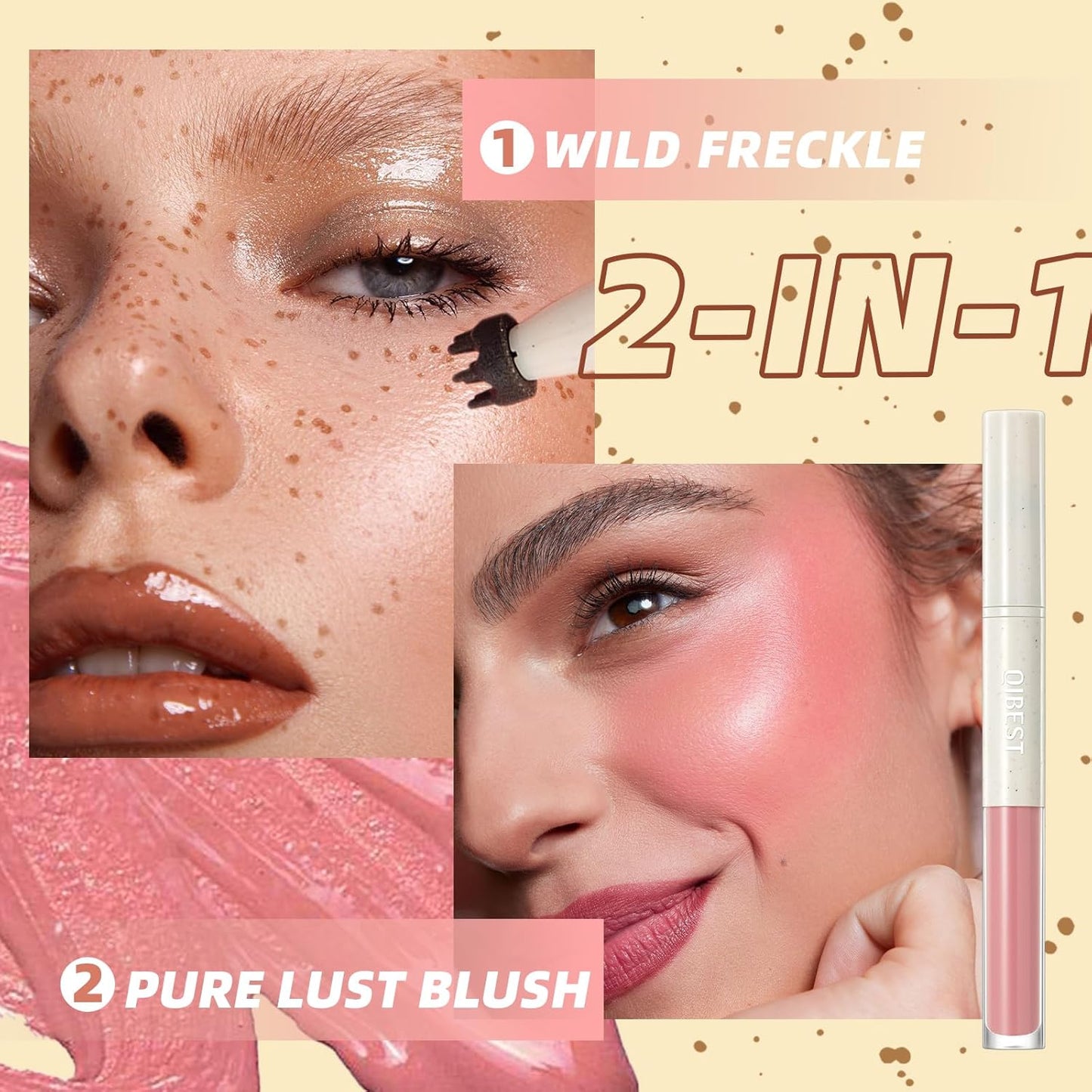 Freckle & Blush Pen Pro Kit - Light Ash Brown Faux Freckle Stamp + Dusty Rose Liquid Blush | Waterproof Natural Finish
