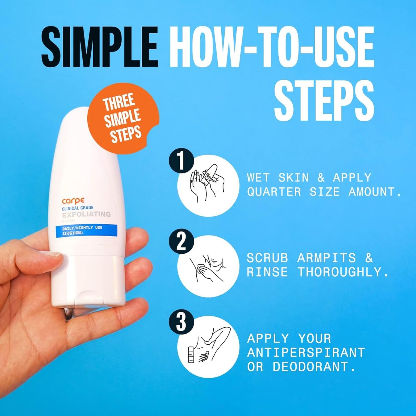 Carpe Exfoliating Underarm Scrub - Odor Protection & Deodorant Booster | Energizing Minty Fresh Scent