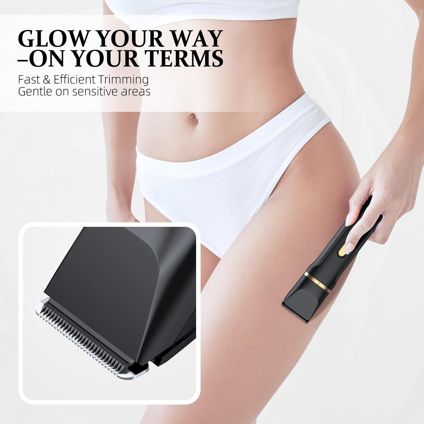HOHOLE 5-in-1 Bikini Trimmer for Women, IPX7 Waterproof Electric Razors Shaver, Cordless Body Hair Trimmer, Facial & Pubic Hair Removal, Ceramic Blade (Black)