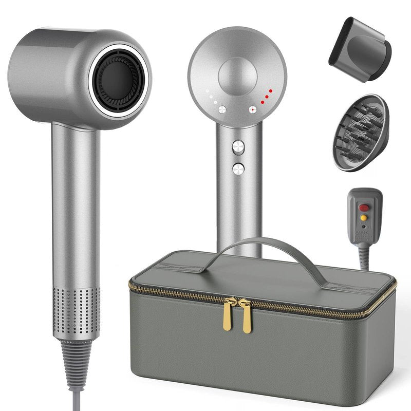 2026 Hair Dryer with Carry Case, 2 Min Fast Drying l 160000 RPM Professional High-Speed Ionic Blow Dryer 200 Millions Negative Ionic l 3 Speeds&3 Teamps, Low Noise Hairdryer with Diffuser Nozzle, Gray