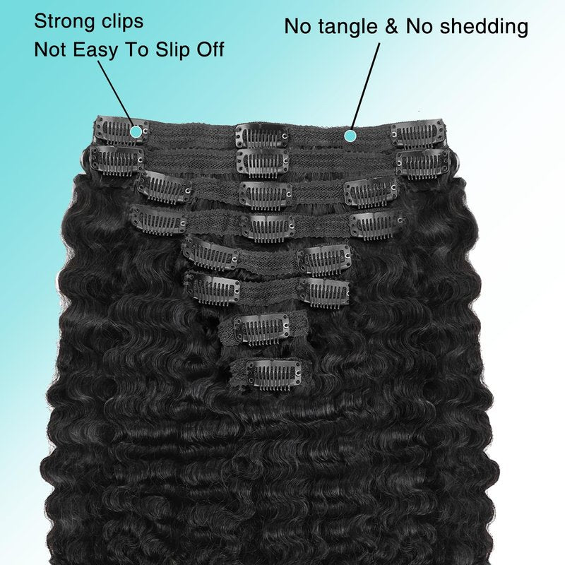 Burmese Curly Clip In Hair Extensions Real Human Hair 8pcs 120g/Set Spirally Curly Classic Clips Ins Full Head For Black Women 16 Inch Natural Black