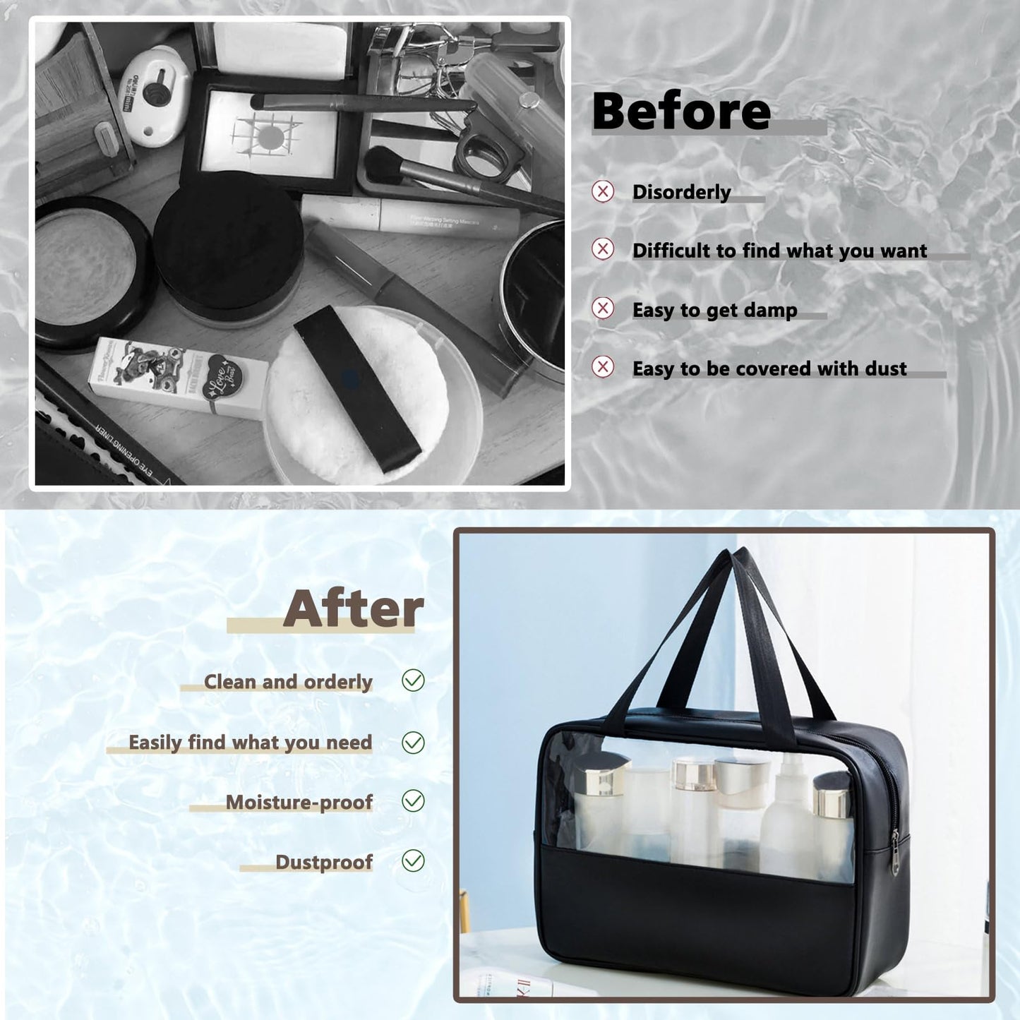 Realand Large Clear Toiletry Bags for Traveling, 4Pcs Waterproof Clear Travel Bags for Toiletries Women Men, Travel Toiletry Bag Set, Transparent Makeup Cosmetic Bag, Black