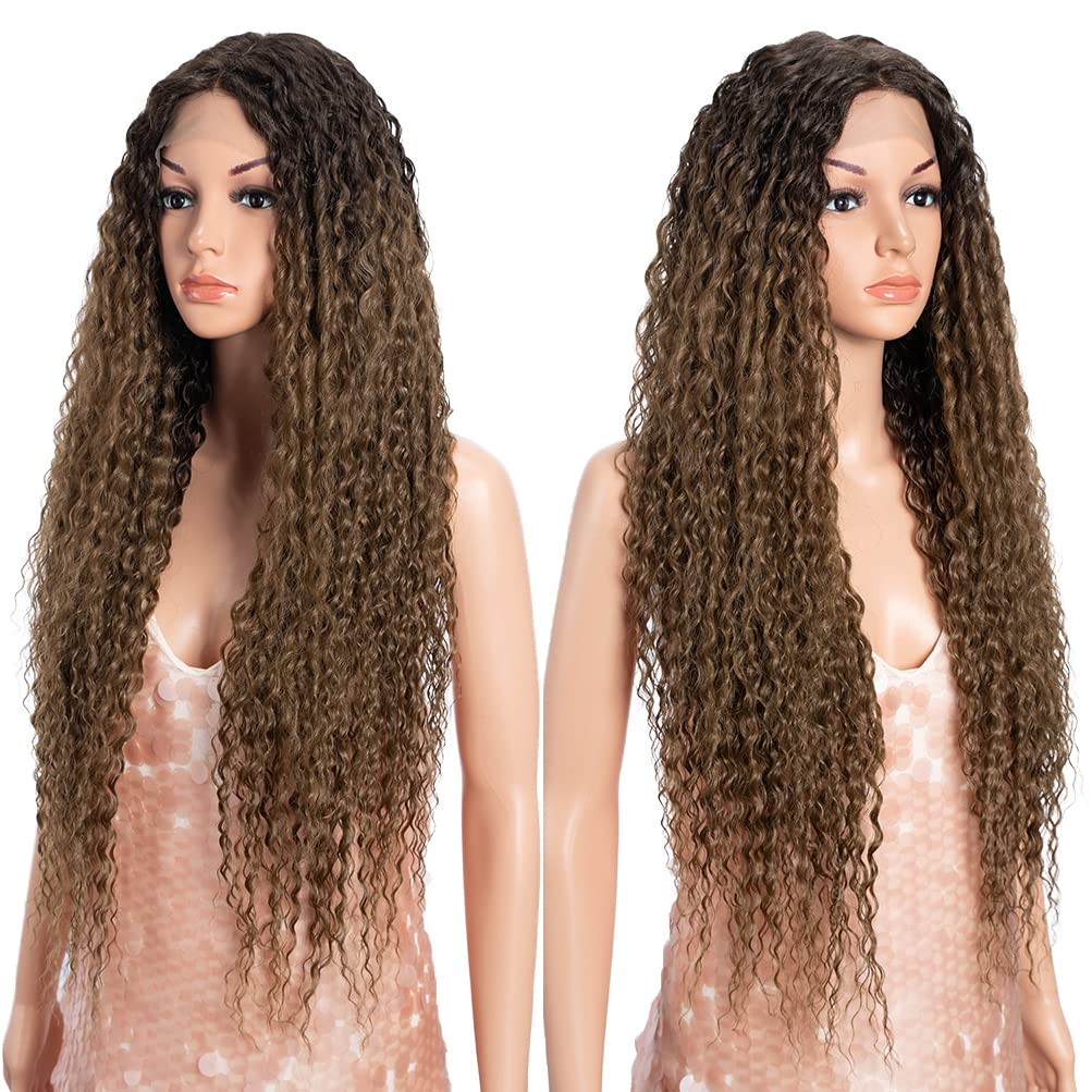 Style Icon 30" Long Curly Wig Ombre Lace Front Wig for women Heat Resistant Replacement Wig Density 130% Synthetic Wig (30 Inch, TT6/30W)
