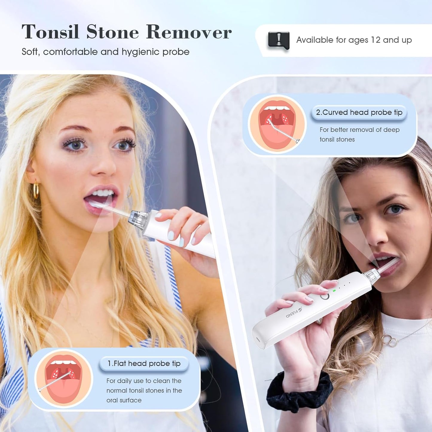 Tonsil Stone Remover Vacuum - 5X Magnifying Mirror, 3 Modes & LED Light | Oral Care Water Flosser