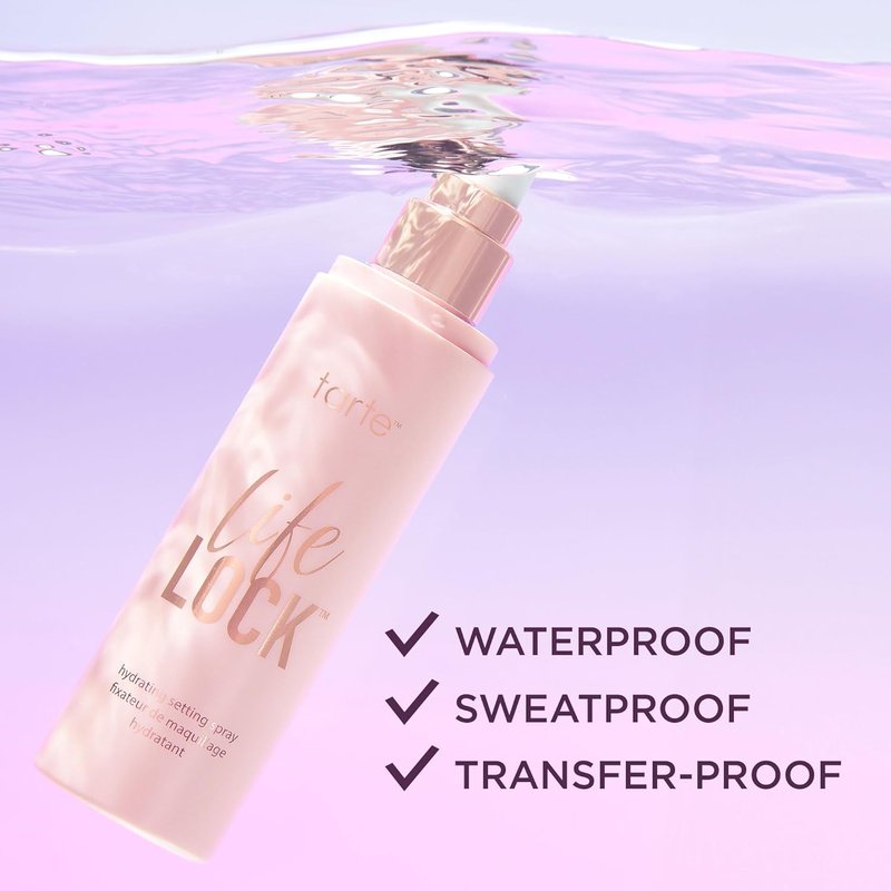 Tarte Life Lock Hydrating Setting Spray - 10-in-1 Weightless Mist with Hyaluronic Acid | Waterproof, Vegan, 4 oz