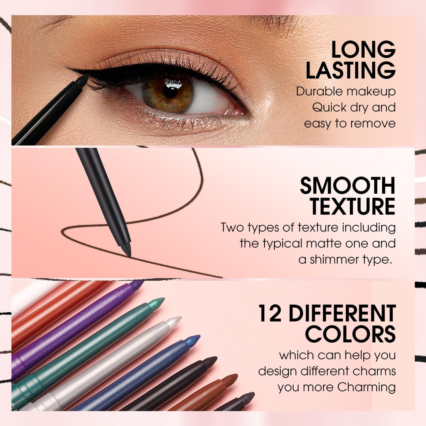 LANGMANNI 12Pcs Metal Colorful Eyeliner Pencil Set - Matte & Shimmer Eye Makeup,Smooth Use Long-Lasting & Waterproof Eyeliner Set