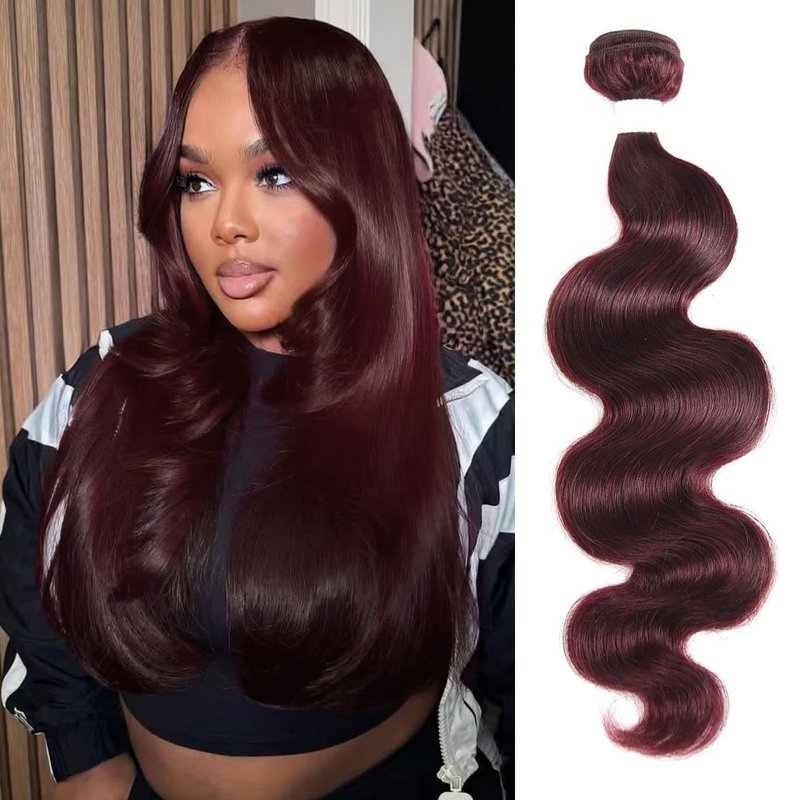 REMY HAIR Body Wave Human Hair Bundles 99J Burgundy Bundles 1 Bundle 16 Inches 100% Human Hair Double Weft Extension Hair