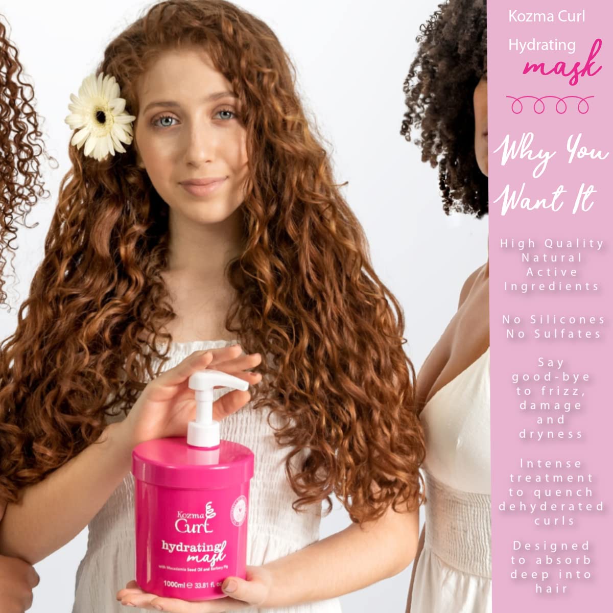 Hydrating Mask for Curly Hair - Professional 33.8 fl oz | Silicone-Free, Suitable for All Curl Types
