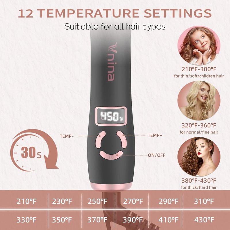 Automatic Curling Wand - 1 Inch Rotating Curling Iron for Long Hair | Fast Heating, Dual Voltage, 12 Temp Settings