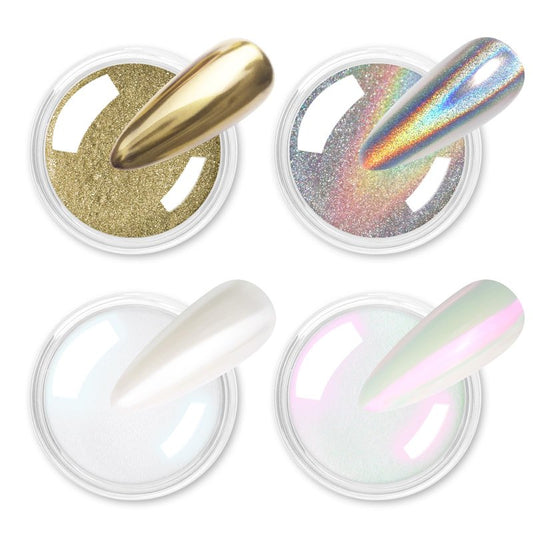 Allstarry Chrome Nail Powder 16 Colors Metallic Mirror Effect Powder Manicure White Chrome Pigment Magic Glitter Dust Kit for Gel Polish Nail Art Decoration with 16 Sponge Sticks