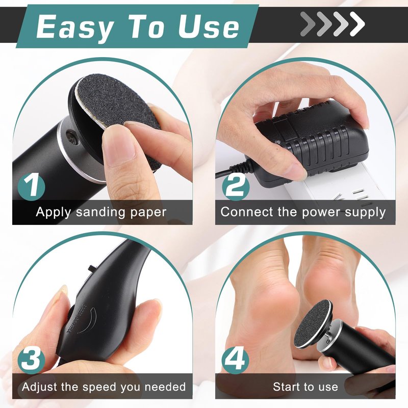 Electric Foot Callus Remover, Electric Foot File - Callus Remover for Feet, Feet Sander with 60 pcs Replacements Sanding Disc, Professional Pedicure Tool for Dead Skin, Black
