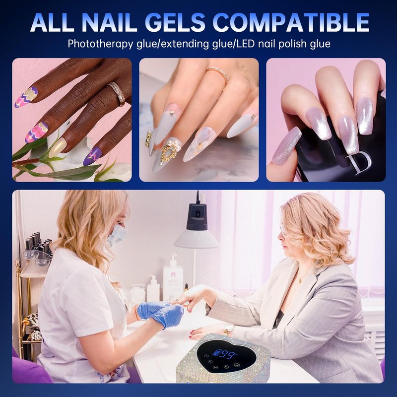 CHRISTINE SHELLY UV LED Nail Lamp 72W Rechargeable Sparkly Wireless Nail Dryer Gel Polish Light with 5 Timer Setting Professional Quick Dry Curing Lamp with Display Auto Sensor for Salon & Home
