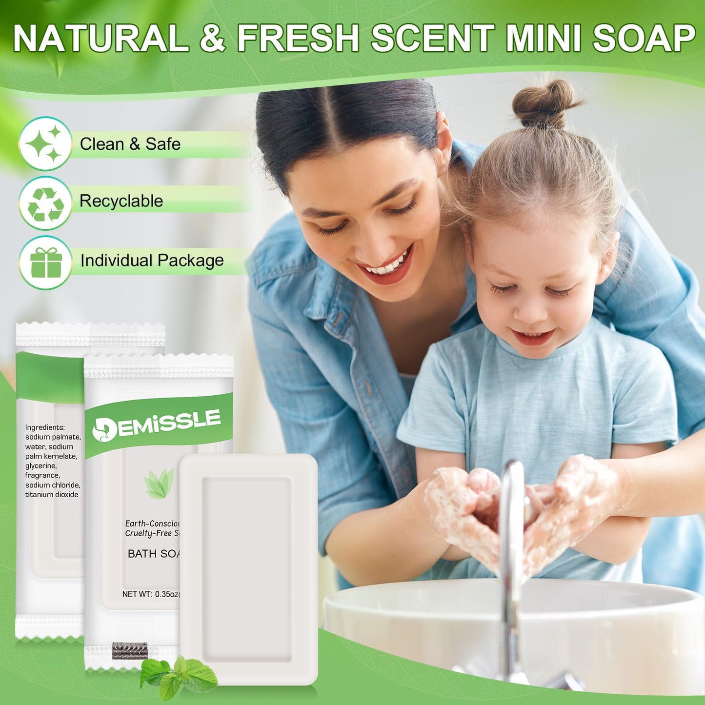 Demissle 200 Pcs 0.35 Ounce Travel Size Soap Bars Face and Body Bar Soap Small Travel Individually Wrapped Hotel for Vacation, Hospitality Hotels, Rentals, Camping, Guest Room