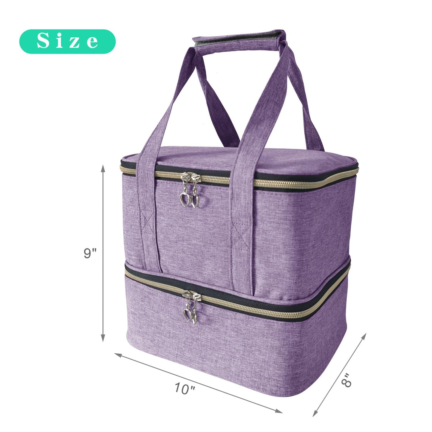 VVWAYSE Nail Polish Organizer and Nail Lamp Case, Nail Kit Organizer Holds 30 Bottles and Nail Lamp, Updated-slots, Weight Capacity with Handle, Heart Shaped Two-way Zipper (Purple)