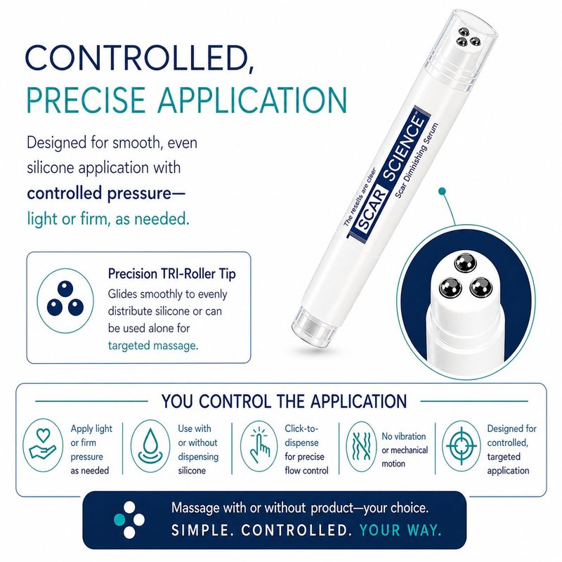 Silicone Scar Gel with Scar-Smoothing Tri-Roller Tip – Designed for Scar Massage – Medical-Grade Silicone for Surgical, C-Section & Acne Scars – Fragrance-Free & Hypoallergenic