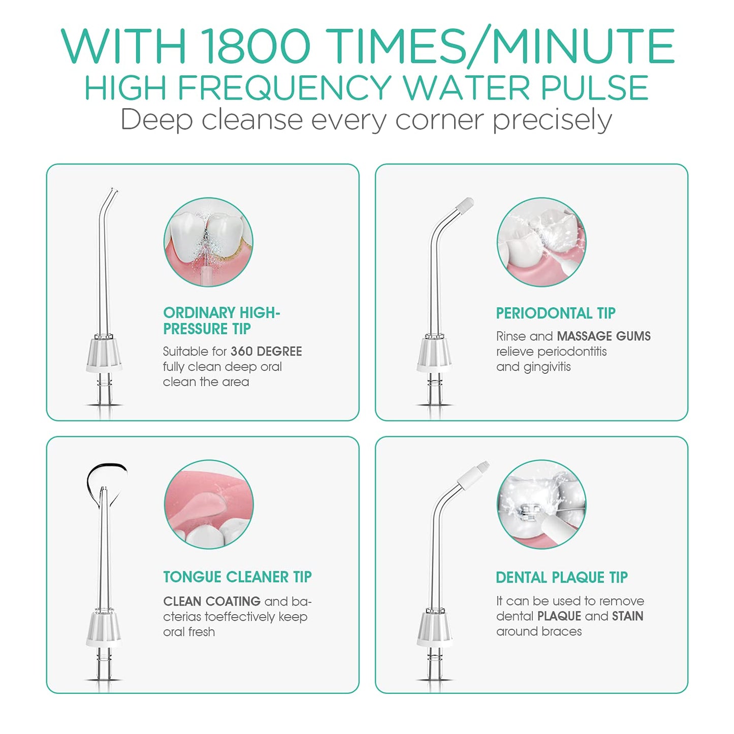 VOYOR Water Flosser Oral Irrigator Cordless Rechargeable Dental Water Jet Flosser with 3 Working Modes, IPX7 Waterproof for Teeth, Brace, Bridges Care WF200 (Gray)