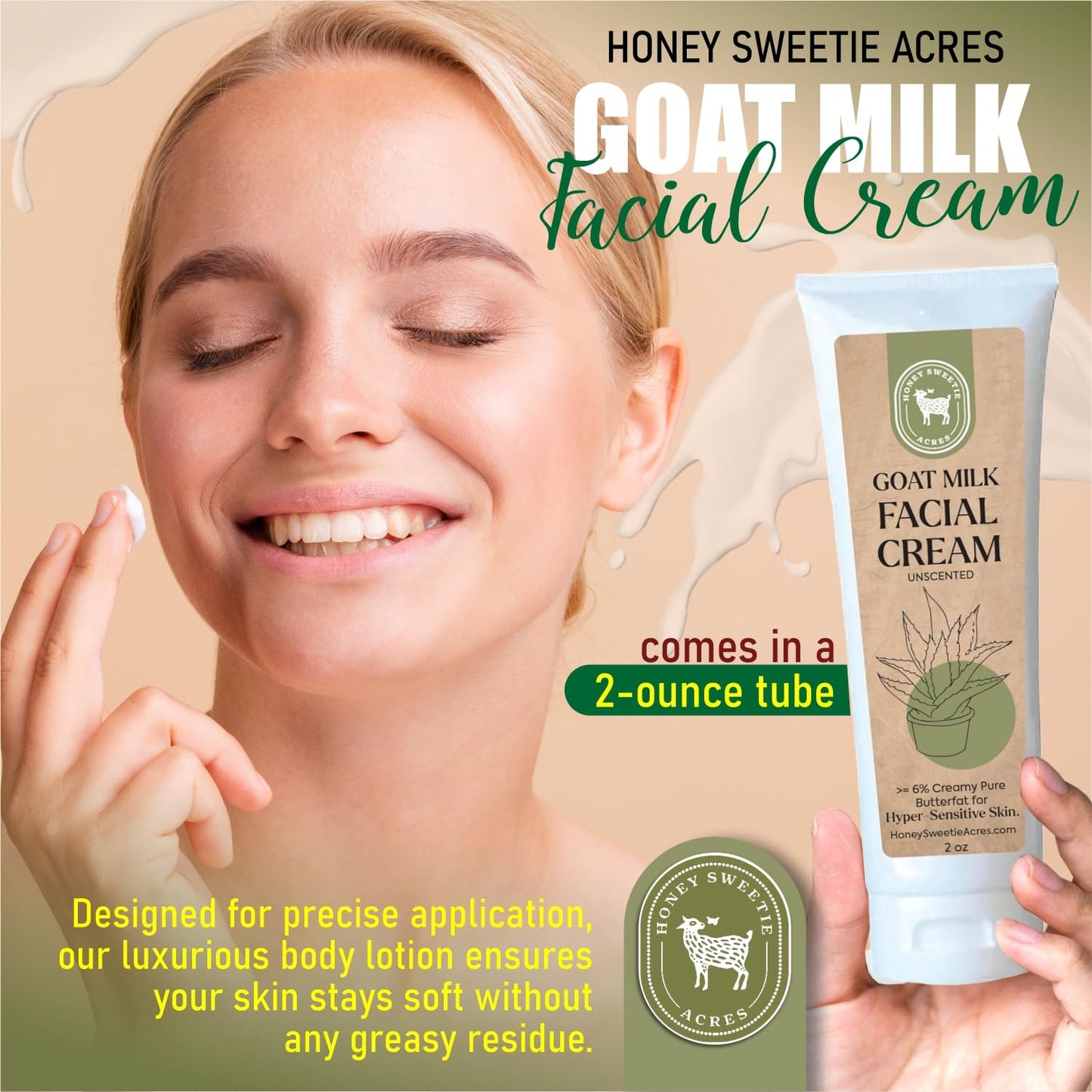 Honey Sweetie Acres Goat Milk Facial Cream with Aloe & Jojoba, 2 oz