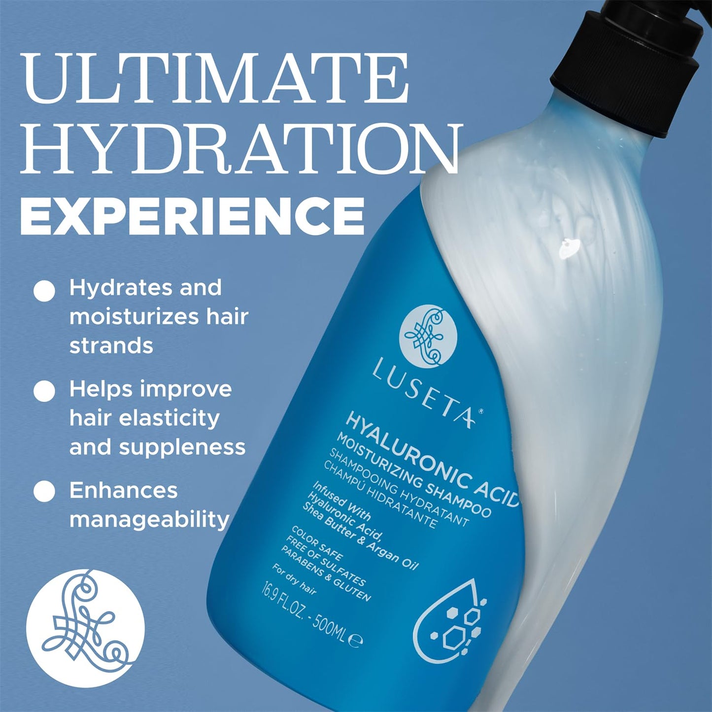 Luseta Hyaluronic Acid Moisturizing Shampoo for Dry and Damaged Hair, Sulfate Free Shampoo and Conditioner for Women Infused with Avocado Argan Oil and Shea Butter Paraben-Free 33.8oz