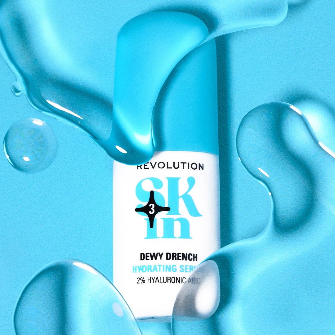 Revolution Skin, Dewy Drench 2% Hyaluronic Acid Hydrating Face Serum, Lightweight Formula & Plumps Skin, Vegan & Cruelty-Free, 1.01 fl oz