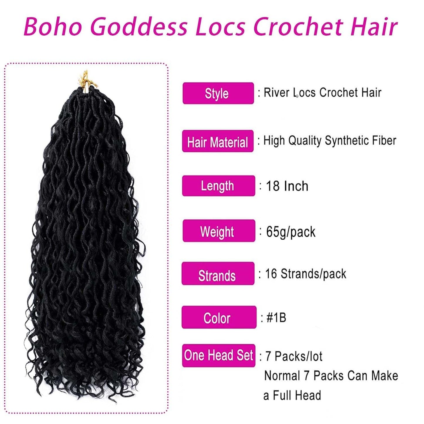 Goddess Locs Crochet Hair - 18 Inch Boho Faux Locs for Black Women | Pre-Looped with Curly Ends (#1B)