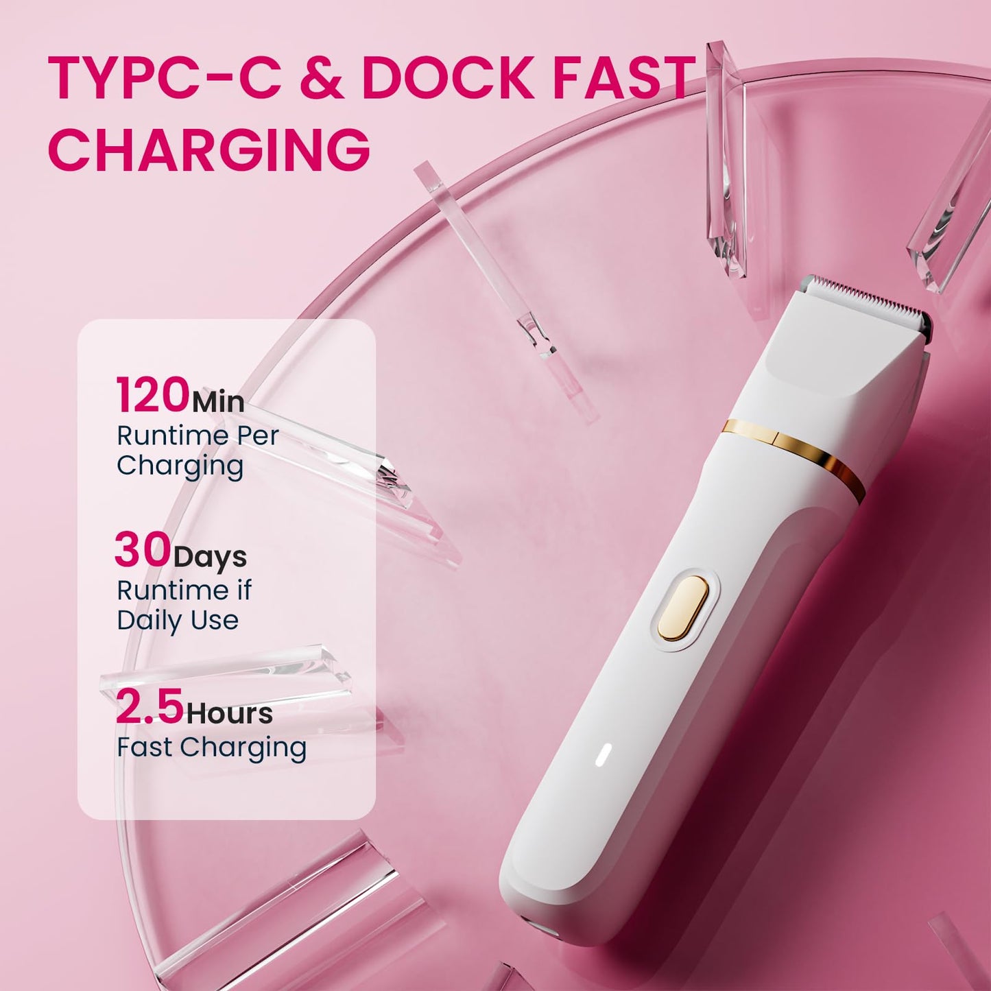 Electric Razors for Women, Valentines Day Gifts 5-in-1 Wet/Dry Bikini Trimmer with USB Charge Dock, Deluxe Facial Hair Removal, Wet/Dry Body Shaver for Nose Eyebrows Beard Underarm Leg Arm (White)